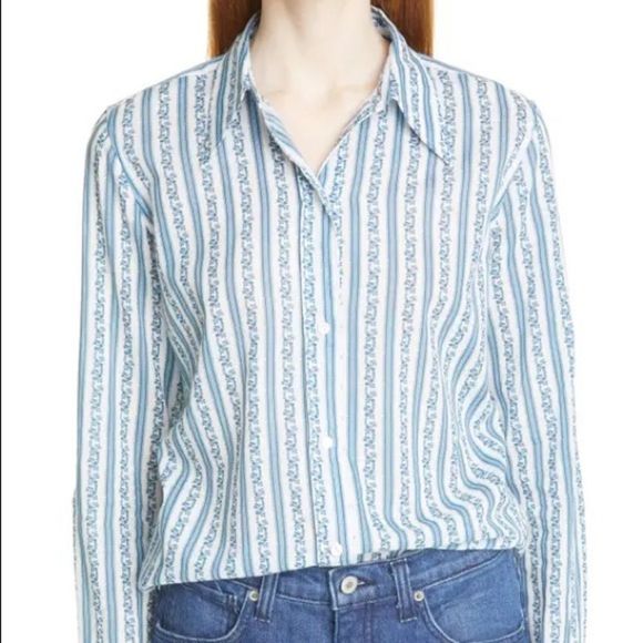 🎀Nili Lotan Kate button up shirt in blue white floral 100% cotton - Picture 2 of 7